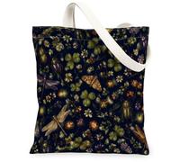 Dragonfly Canvas Tote Bag per le donne, Nature Artistic Moth Ladybug Spring Dark Blue Lavabile Riutilizzabile Shopping Bag Idee per