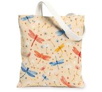 Dragonfly Canvas Tote Bag per le donne, primavera natura fiore dente di leone primavera blu lavabile riutilizzabile borsa della spesa idee per fuori, Blu, 13x15 Inch