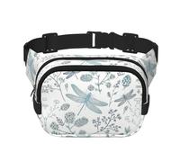Dragonfly Flower Print Square Double Layer bag Waist Bag Trendy Pack Travel Bag con Bel regolabile, nero, Taglia unica