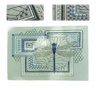 Dragonfly Geometric Cross Stitch Kit, DIY Needlepoint Starter Kit for Adults, Color Stamped Embroidery Kits with Full Instructions Threads Needles Beads