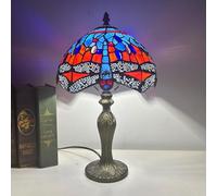 Dragonfly Lamp Stained Glass Table Lamp Bed Room Bedside Reading Desk Light for Living Office Dormitory Retro Cute Accent Decor Cottage 10 inch Gift Nightstand Lamps,Blue