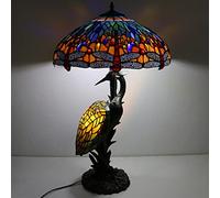 Dragonfly Lamp Stained Glass Table Lamp Crane Bird Night Light Desk Light Vintage Reading Lamp for Lover Girl Study Bedroom Living Room Home Office,Dragonfly Lampshade,Blue