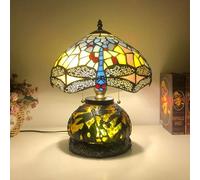 Dragonfly Lamp Table Lamp Stained Glass Lamp Bed Room Bedside Reading Desk Light for Living Office Dormitory Retro Accent Decor 12 inch Nightstand Lamps,Yellow
