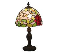 Dragonfly Red Rose Table Lamp, Reading Bedside Accent Desk Lamp Light, 8 inch Stained Glass Lamp Shade, Pink,Rome Resin Base