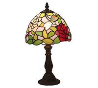 Dragonfly Red Rose Table Lamp, Reading Bedside Accent Desk Lamp Light, 8 inch Stained Glass Lamp Shade, Pink, Zinc Alloy Base