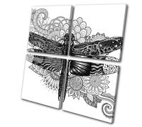 Dragonfly Sketch Mandala Animals MULTI TELA parete arte foto stampa