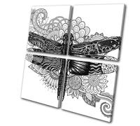 Dragonfly Sketch Mandala Animals MULTI TELA parete arte foto stampa