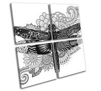 Dragonfly Sketch Mandala Animals MULTI TELA parete arte foto stampa