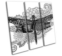 Dragonfly Sketch Mandala Animals TREBLE TELA parete arte foto stampa