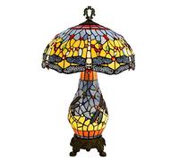 Dragonfly Stained Glass Table Lamp with 16 inch Wide Handmade Lampshade Lighted Base for Bedside Bedroom Living Room,26 inch Tall
