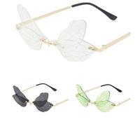 Dragonfly Sunglasses,Trending Rimless Wave Eyewear,Luxury Fashion Narrow Sun Glasses, Bianco/nero/verde