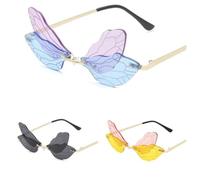 Dragonfly Sunglasses,Trending Rimless Wave Eyewear,Luxury Fashion Narrow Sun Glasses, Viola/nero/rosa