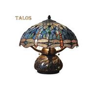Dragonfly Table Lamp Handmade Stained Glass Style Resin Desk Night Light Retro Bedside Table Lamp for Bedroom Living Room Study