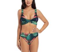 Dragonfly with Water Lily - Costume da bagno da donna a vita alta, due pezzi, imbottito, nero, L