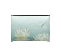 Dragonfly with Water Lily Makeup Pouch Toiletries Bag Portable Unisex Zipper Travel Cosmetic Bags Impermeabile Borse Cosmetici di Carta Riutilizzabile Borsa cosmetica 16,5 cm x 22,5 cm, Nero , Taglia