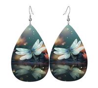 Dragonfly With Water Lily Orecchini In Pelle Penzolare Orecchini Leggera Pendenti Per Feste Decorazioni