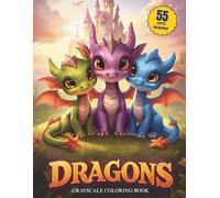 Dragons Grayscale Coloring Book - 55 Cute Dragons | Single-Sided Pages | Large 8.5 x 11 inch format for comfortable coloring
