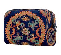 Dragons intrecciati in una borsa cosmetica circolare per donne, beauty case da viaggio grande borsa organizer con cerniera, Multi, 18.5x7.5x13cm/7.3x3x5.1in, Beauty case