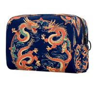 Dragons - Trousse circolare per cosmetici, da donna, per articoli da toeletta da viaggio, grande, pratica borsa organizer con cerniera, Multi, 18.5x7.5x13cm/7.3x3x5.1in, Beauty case