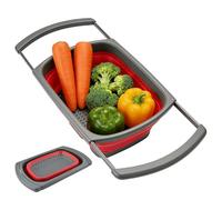 Drain Basket, Extendable Handle Strainer, 9x12 Inches Colander with Quick Drain, Heat Resistant Silicone Colander, Kitchen Strainer with Modern Design, Food Rinse for Apartment Farmhouse