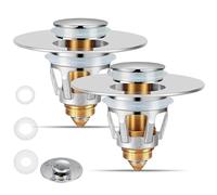 Drain Magic 2-in-1 Tappo Lavandino Bagno Universale 2,8-5 cm con Filtro Integrato, Piletta Bidet in Ottone Cromato Anti-Ostruzione per Lavabo, Doccia e Vasca (Silver*2)