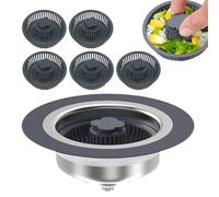 Drain Strainer Combo, Kitchen Sink Strainer, Kitchen Sink Strainer Plug, Stainless Sink Drain Basket, Compact Drain Stopper Combo, for Home, Restaurants, 10.79cm Black