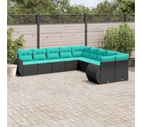 Drainlyn Set di divani da giardino in polyrattan nero, 10 pezzi, con cuscino, mobili da giardino modulari per terrazza, balcone, giardino, resistente alle intemperie ed espandibile per lounge
