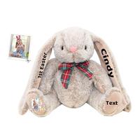 DRAJOIN Animale di Peluche Coniglietto Pasquale Personalizzato, Peluche Coniglietto con Foto Nome come Regalo Personalizzato per Bambino, Primo Regalo di Pasqua per Bambini, 22 cm