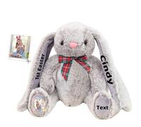DRAJOIN Animale di Peluche Coniglietto Pasquale Personalizzato, Peluche Coniglietto con Foto Nome come Regalo Personalizzato per Bambino, Primo Regalo di Pasqua per Bambini, 22 cm