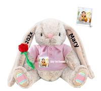 DRAJOIN Animale di Peluche Coniglietto Pasquale Personalizzato, Peluche Coniglietto Pasquale Personalizzato con Foto Testo come Regali Personalizzati Peluche Coniglio per Ragazze Bambini Adulti, 22 cm