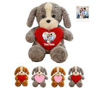 DRAJOIN Cane Di Peluche Personalizzato Con Cuore, Peluche Cane Custom Con Testo E Immagine Per Compleanno E San Valentino, 25cm