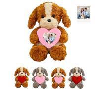 DRAJOIN Cane Di Peluche Personalizzato Con Cuore, Peluche Cane Custom Con Testo E Immagine Per Compleanno E San Valentino, 20cm