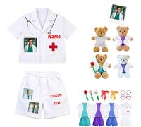 DRAJOIN Completo Abbigliamento Personalizzato Orso Medico Con Divisa Pantaloni E Camice Bianco, Adatto Per Peluche 20-40cm Con Foto Nome Per Studenti Di Medicina E Simulazione Infantile