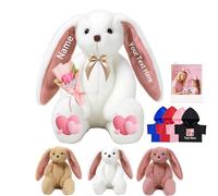 DRAJOIN Coniglietto di Peluche Personalizzato, Personalized Stuffed Bunny Rabbit con Foto Testo come Regalo Personalizzato Coniglio Peluche per Bambini Adulti Primo Regalo di Pasqua, 30 cm