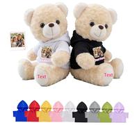 DRAJOIN Orsacchiotti personalizzati con testo foto, Hugging Teddy Bear Orsacchiotto personalizzato con vestiti regali per San Valentino Natale Compleanno 2 Pezzi, 22cm