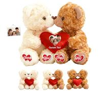 DRAJOIN Orsacchiotto personalizzato con cuore, Hugging Teddy Bear Orsacchiotti abbraccio personalizzati Ti Amo regali per Lei Lui a San Valentino Anniversario Natale 2 Pezzi, 25cm