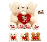 DRAJOIN Orsacchiotto personalizzato con cuore, Hugging Teddy Bear Orsacchiotti abbraccio personalizzati Ti Amo regali per Lei Lui a San Valentino Anniversario Natale 2 Pezzi, 20cm