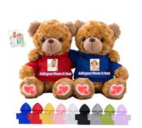 DRAJOIN Orsacchiotto personalizzato con testo foto, Hugging Teddy Bear Orsacchiotti abbraccio personalizzati regali per Lei Lui Coppie a San Valentino Compleanno Natale 2 Pezzi, 22cm
