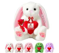 DRAJOIN Peluche Coniglietto Personalizzato con Cuore, Peluche Coniglietto Personalizzato con Foto e Nome come Regalo per Neonati, Regali di Compleanno per Lei e Lui, 30 cm