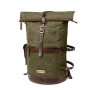 DRAKENSBERG Grande zaino da viaggio 'Dale' in tela cerata con pelle, impermeabile, design vintage, fino a 60 l, Verde bosco, XL