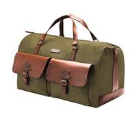 DRAKENSBERG Long Weekender - Borsone grande, borsa da viaggio in stile vintage, per donna e uomo, realizzata a mano in qualità premium, 60L, tela e pelle, verde oliva, DR00124