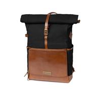 DRAKENSBERG Rolltop - Zaino "Arthur" in tela e pelle con scomparto per computer portatili, pratico scomparto per tecnica e gadget, 20-30 l, Nero , L