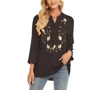 drakloak Donne Camicetta Estiva Boho Ricamo Messicano Tops Camicia a Maniche Corte Boho Tunica Folklore Hippie Camicette(325 Nero S)