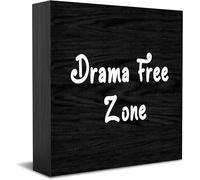 Drama Free Zone Home Office Decor cartello scatola di legno, decorativo positivo ufficio scrivania accessori placca in legno cartello tavolo in legno per TV mobile mensola 12,7 x 12,7 cm