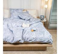 DRAP HOUSE Set Copripiumino 220x240 cm - 3 Pezzi con 2 Federe 63x63 cm - Misto Cotone e Microfibra Morbido e Traspirante - Cerniera Nascosta - Design “Brezza Azzurra” per Letto Matrimoniale