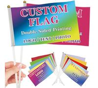 Drapeau portable double face personnalisé avec mât - Mini-bannière en polyester imperméable pour les défilés, les événements d'équipe et la décoration d'intérieur et d'extérieur (12.5x21cm)