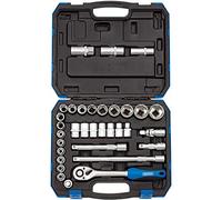 Draper 16363 - Set di chiavi a bussola MM/AF da 1/2", utensile manuale reversibile micrometro, cricchetto con impugnatura morbida, 17 bussole metriche, strumenti meccanici, auto, 7 prese imperiali, 3