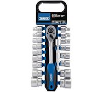 Draper 16375 - Set di chiavi a bussola metriche e cricchetto, attacco quadro 1/2", 19 pezzi