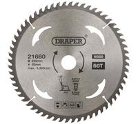 Draper 21680 TCT Lama Per Sega Circolare per Legno, 250 x 30mm, 60T