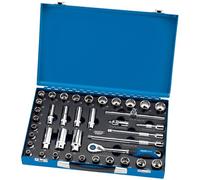 Draper 43592 - Set chiavi a tubo biesagonali, 9,5 mm (3/8"), con presa di moto quadra, in cassetta metallica, sistema metrico e imperiale, 39 pezzi